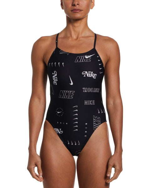 Nike Women's HydraStrong Multi Print Cut Out One Piece Swimsuit