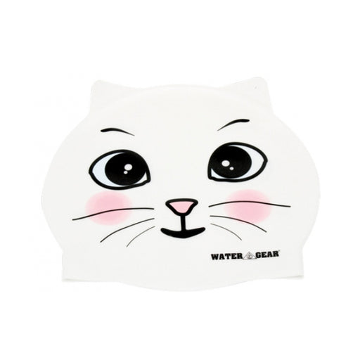 White Cat Critter Silicone Swim Cap