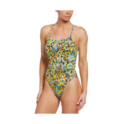 Nike Hydrastrong Lace Up Tie Back Multiple Print Swimsuit