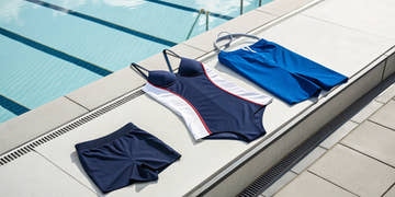 A variety of competitive swimwear to buy for a race, including a one-piece, jammers, and briefs.