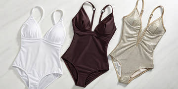 Three styles of performance ladies elite swimwear for competition.