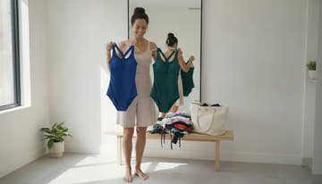 Adult swimmer choosing a comfortable one-piece swimsuit