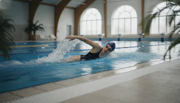Swimmer training in an indoor lap pool