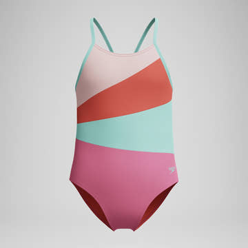 Speedo Girls' Radiating Splice One Piece Swimsuit  One Piece Swimsuits  Speedo