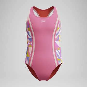 Speedo Girls Print Splice Racerback One Piece Swimsuit