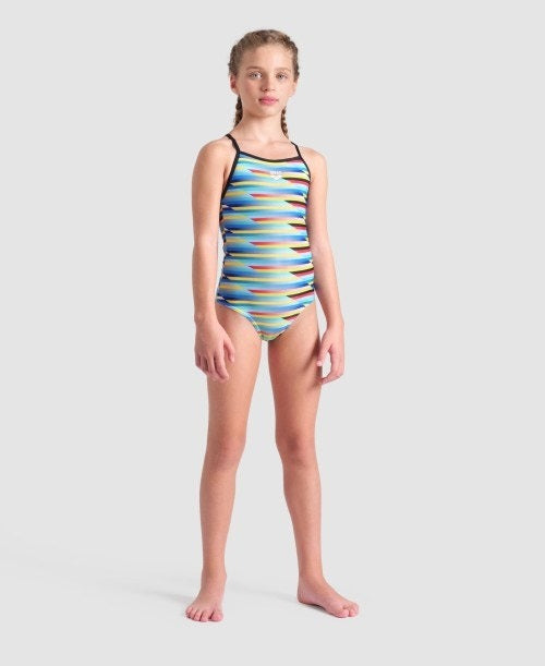 Arena Girl's Racing Stripe Lightdrop Back One Piece Swimsuit  Girls One Piece  Arena