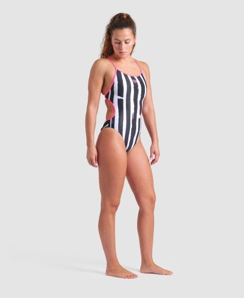 Arena Women's Painters Stripe Lace Back One Piece Swimsuit  One Piece Swimsuits  Arena
