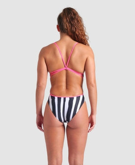 Arena Women's Painters Stripe Lace Back One Piece Swimsuit  One Piece Swimsuits  Arena