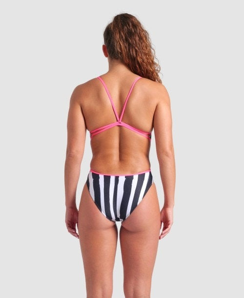 Arena Women's Painters Stripe Lace Back One Piece Swimsuit  One Piece Swimsuits  Arena