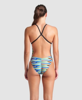 Arena Women's Racing Stripe Xcriss Cross One Piece Swimsuit  One Piece Swimsuits  Arena
