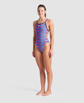 Arena Women's Racing Stripe Xcriss Cross One Piece Swimsuit  One Piece Swimsuits  Arena
