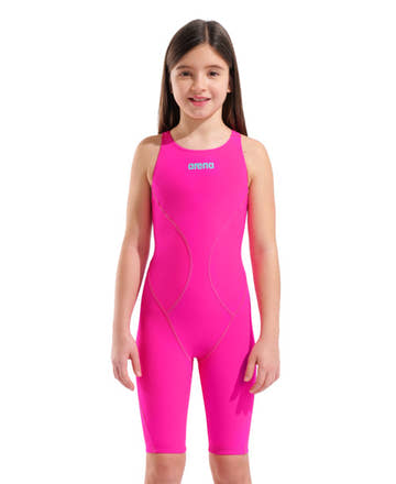 Arena Girls' Powerskin Impulso Jade Aura Open Back Technical Swimsuit - Seaglass