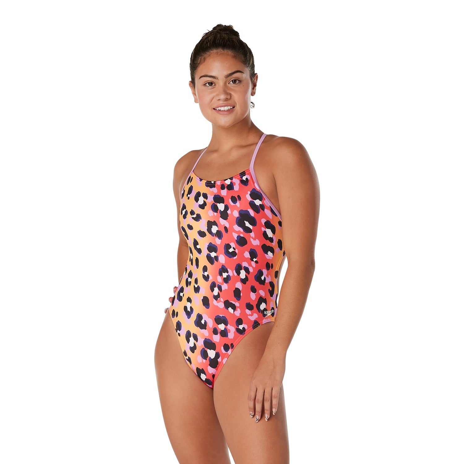 Speedo Women's Printed Double Lace Back 1Pc Swimsuit  One Piece Swimsuits  Speedo
