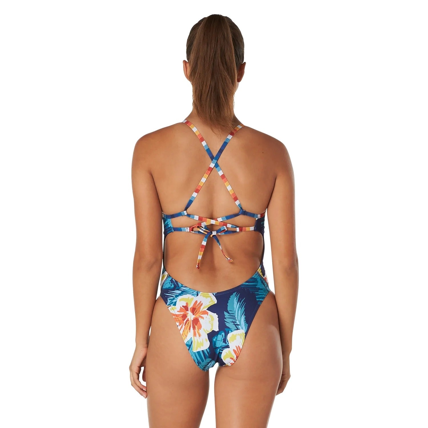 Speedo Women's Printed Double Lace Back 1Pc Swimsuit  One Piece Swimsuits  Speedo