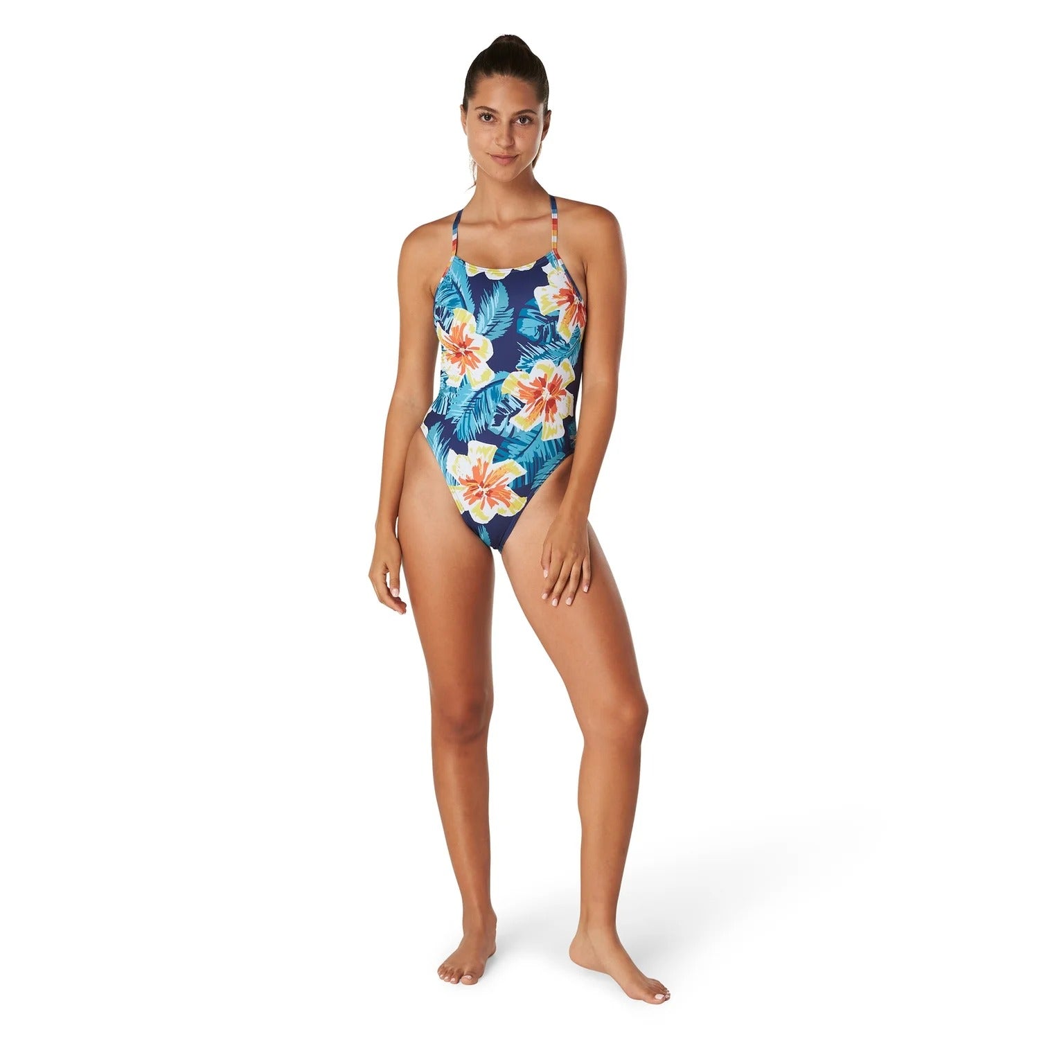 Speedo Women's Printed Double Lace Back 1Pc Swimsuit  One Piece Swimsuits  Speedo