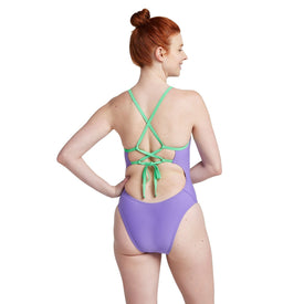 Speedo Solid Double Lace Back One Piece Swimsuit  One Piece Swimsuits  Speedo