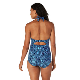 Speedo Women's V-neck Shirred Halter Moderate Cut One Piece Swimsuit  Competition Swimsuits  Speedo