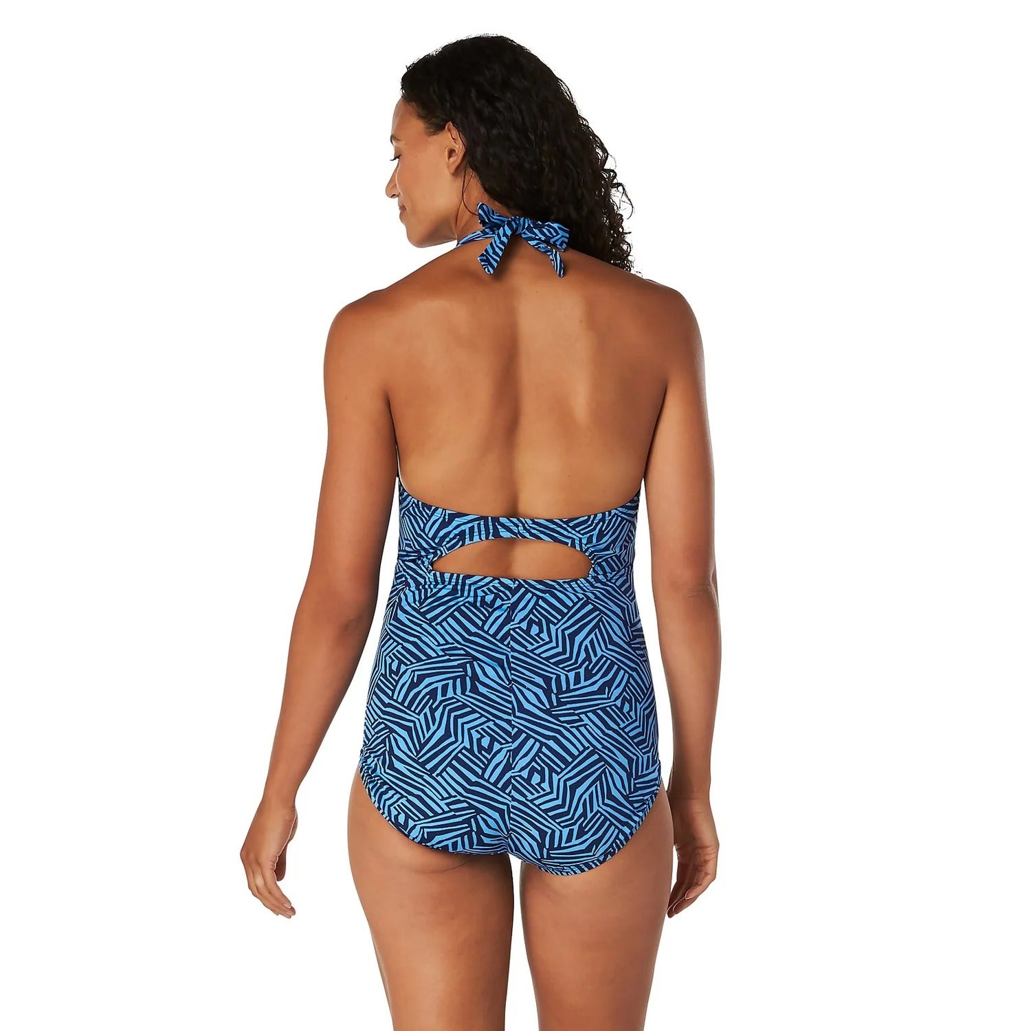 Speedo Women's V-neck Shirred Halter Moderate Cut One Piece Swimsuit Speedo Women's V-neck Shirred Halter Moderate Cut One Piece Swimsuit