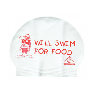 Water Gear Swim Cap WILL SWIM FOR FOOD    Water Gear