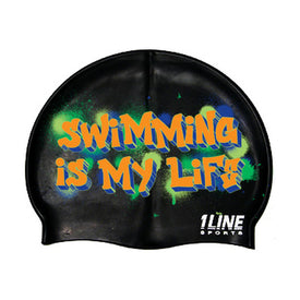 1Line Sports Swim Cap Graffiti  Swim Caps  1Line Sports