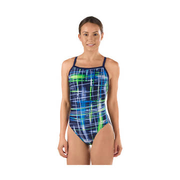 Speedo Women's Powerflex One Piece Swimsuit LASER STICKS  One Piece Swimsuits  Speedo