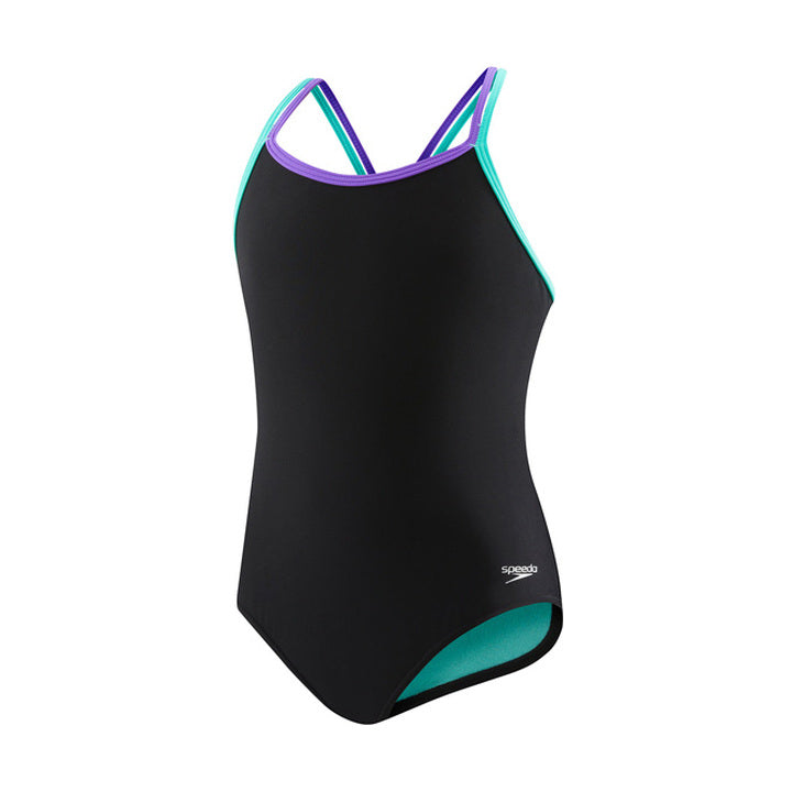 Speedo Girls Swimsuit SOLID Crossback  Girls One Piece  Speedo