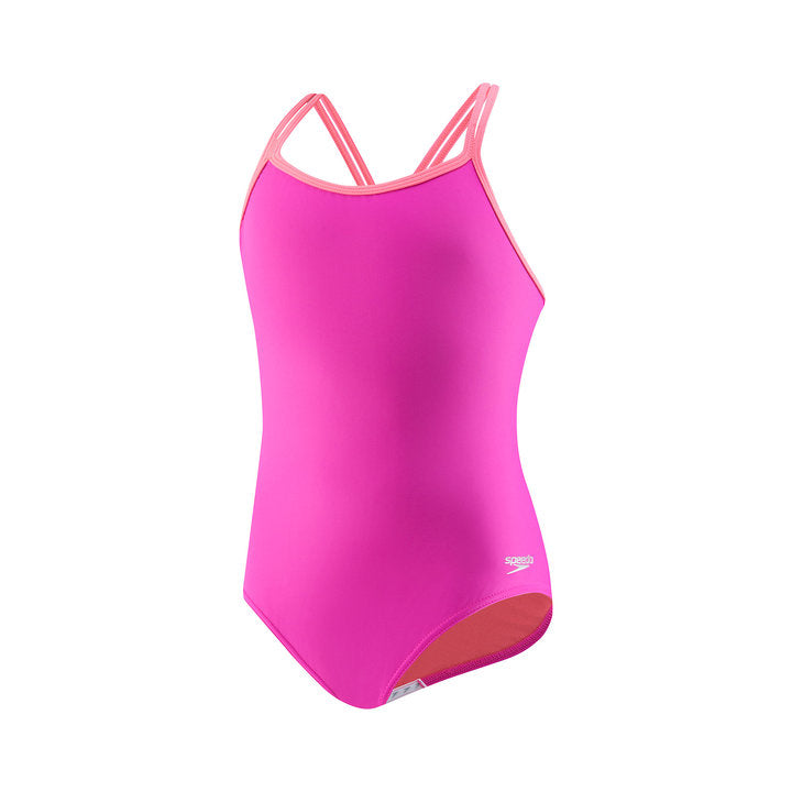 Speedo Girls Swimsuit SOLID Crossback  Girls One Piece  Speedo