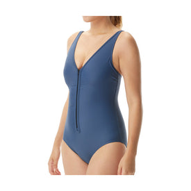 Tyr Solid V-Neck Zip Controlfit Swimsuit  Women's Aquatic Fitness Swimsuits  Tyr