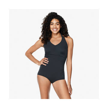 Speedo Women's Active Solid Halter One Piece Swimsuit  One Piece Swimsuits  Speedo