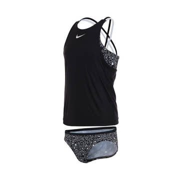 Nike Girl's Cheetah Spiderback Layered 2 piece Tankini Set  Girls Swimwear  Nike