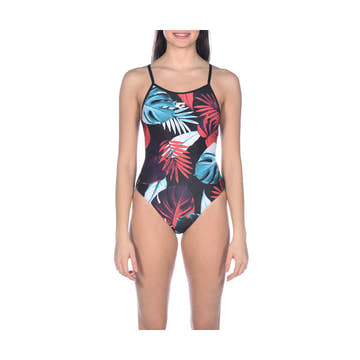 Arena W Tropical Leaves Tie Back One Piece  One Piece Swimsuits  Arena