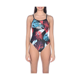 Arena W Tropical Leaves Tie Back One Piece  One Piece Swimsuits  Arena