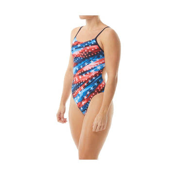 TYR Women's Freedom Flag Cutoutfit One Piece Swimsuit  One Piece Swimsuits  Tyr