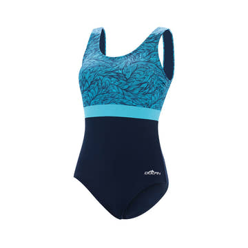 Aquashape Women's Wanderlust Color Block Moderate Scoop Back One Piece Swimsuit Blue/Green  One Piece Swimsuits  Dolfin