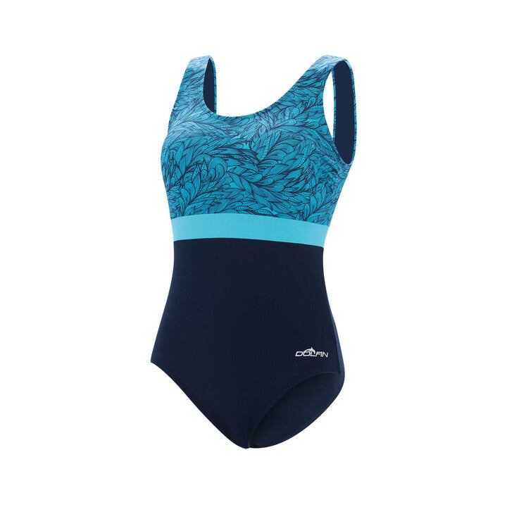 Aquashape Women's Wanderlust Color Block Moderate Scoop Back One Piece Swimsuit Blue/Green  One Piece Swimsuits  Dolfin