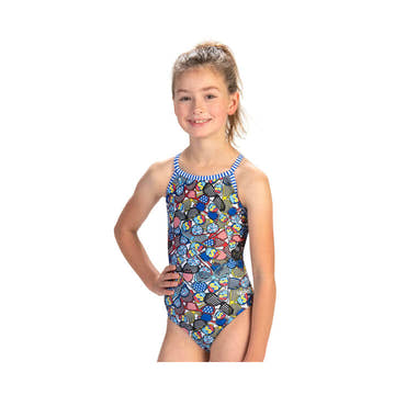 Dolfin Uglies Girl's Off Beat Keyhole Back One Piece Suit United We Shade  Dolfin Uglies Swimwear  Dolfin