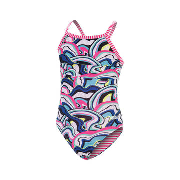 Dolfin Uglies Girl's Off Beat Keyhole Back One Piece Suit Multi  Girls One Piece  Dolfin