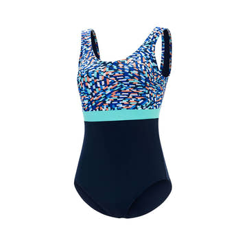 Aquashape Women's Wanderlust Color Block Moderate Scoop Back One Piece Swimsuit Transquility  One Piece Swimsuits  Dolfin