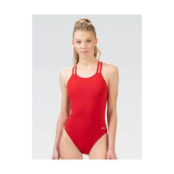 Dolfin Reliance Women's Red Double X Back One Piece Swimsuit  Swim Team Prints  Dolfin