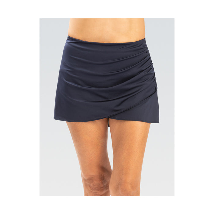 Dolfin Solid High Waisted Wrap Front Swim Skirt with Attached Brief