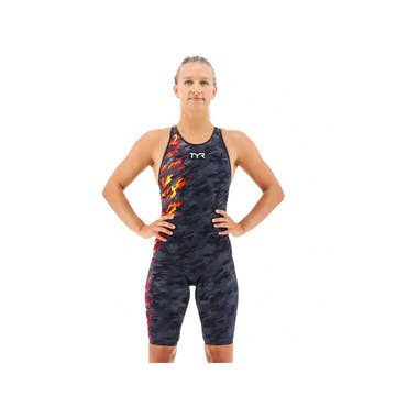 TYR Women's Venzo Closed Back Swimsuit - Camo Fire - Tech suit  Technical Swimsuits  Tyr