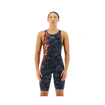 TYR Women's Venzo Open Back Swimsuit - Camo Fire  Technical Swimsuits  Tyr