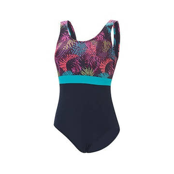 Aquashape Women's Wanderlust Color Block Moderate Scoop Back One Piece Swimsuit Enchanted  One Piece Swimsuits  Dolfin