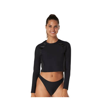 Speedo Women's Standard Uv Swim Shirt Long Sleeve Rashguard, Crop Sheen Black  Long Sleeve Rash Guard  Speedo