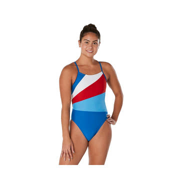Speedo Women's Radiating Splice T-Back 1Pc Swimsuit  One Piece Swimsuits  Speedo