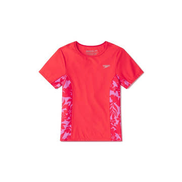 Speedo Girls' Short Sleeve Print Splice Rashguard  Girls Rash Guard  Speedo