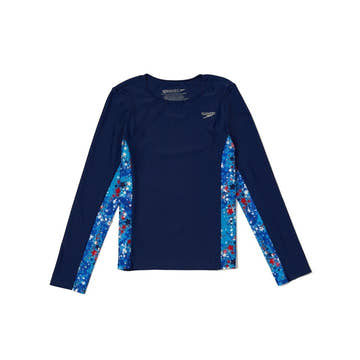 Speedo Girls L/S Print Splice Rashguard  Girls Rash Guard  Speedo