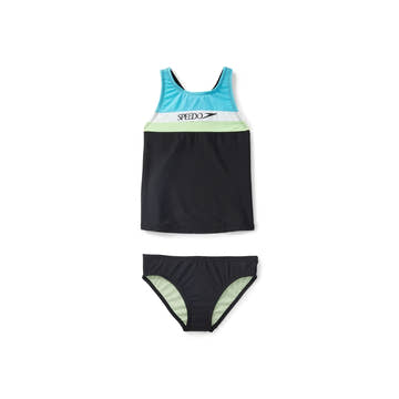 Speedo Girls Solid Horizontal Splice Tankini Set  Girls Tankini  Speedo