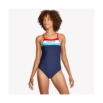 Speedo Women's One Piece Swimsuit - Vintage Splice One Back  One Piece Swimsuits  Speedo
