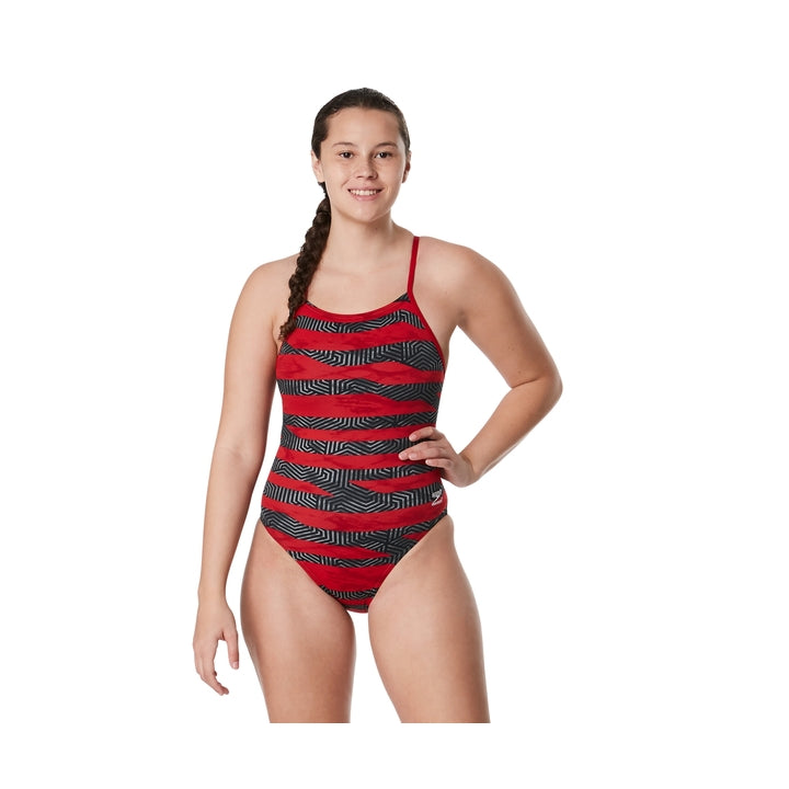 Speedo Women's Contort Stripes Crossback One Piece Swimsuit  One Piece Swimsuits  Speedo